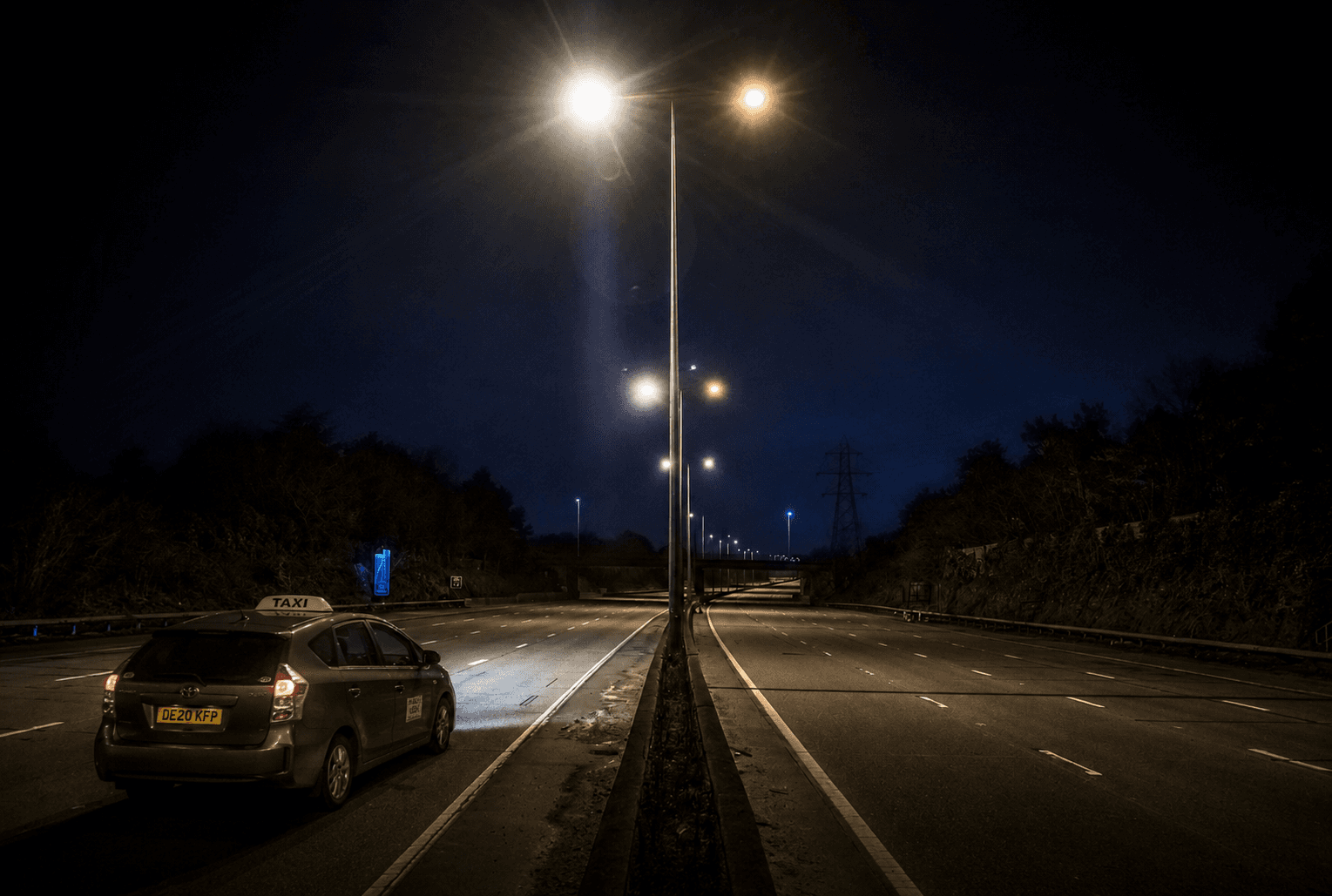 Harrogate taxi on a pre-dawn motorway — 24/7 airport transfers