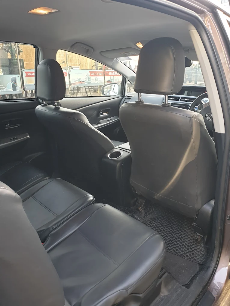 Clean leather interior of Harrogate taxi